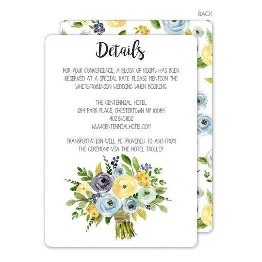 Yellow and Blue Bouquet Wedding Information Cards